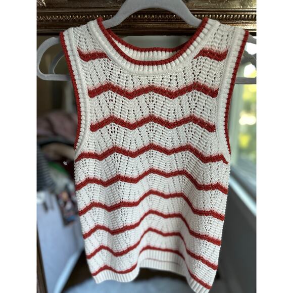 Veronica Beard Jerrell Cropped Knit Tank Off-White/Pink Shell/Persimmon Small - Picture 5 of 7